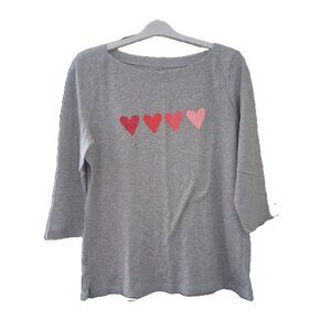 LOFT Grey Red Heart Shirt Three Quarter Sleeves Size L NWT/B9